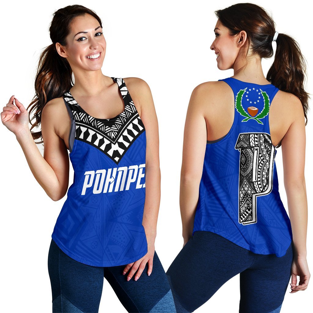 Pohnpei Flag Women's Racerback Tank Micronesian Pattern Blue - Polynesian Pride