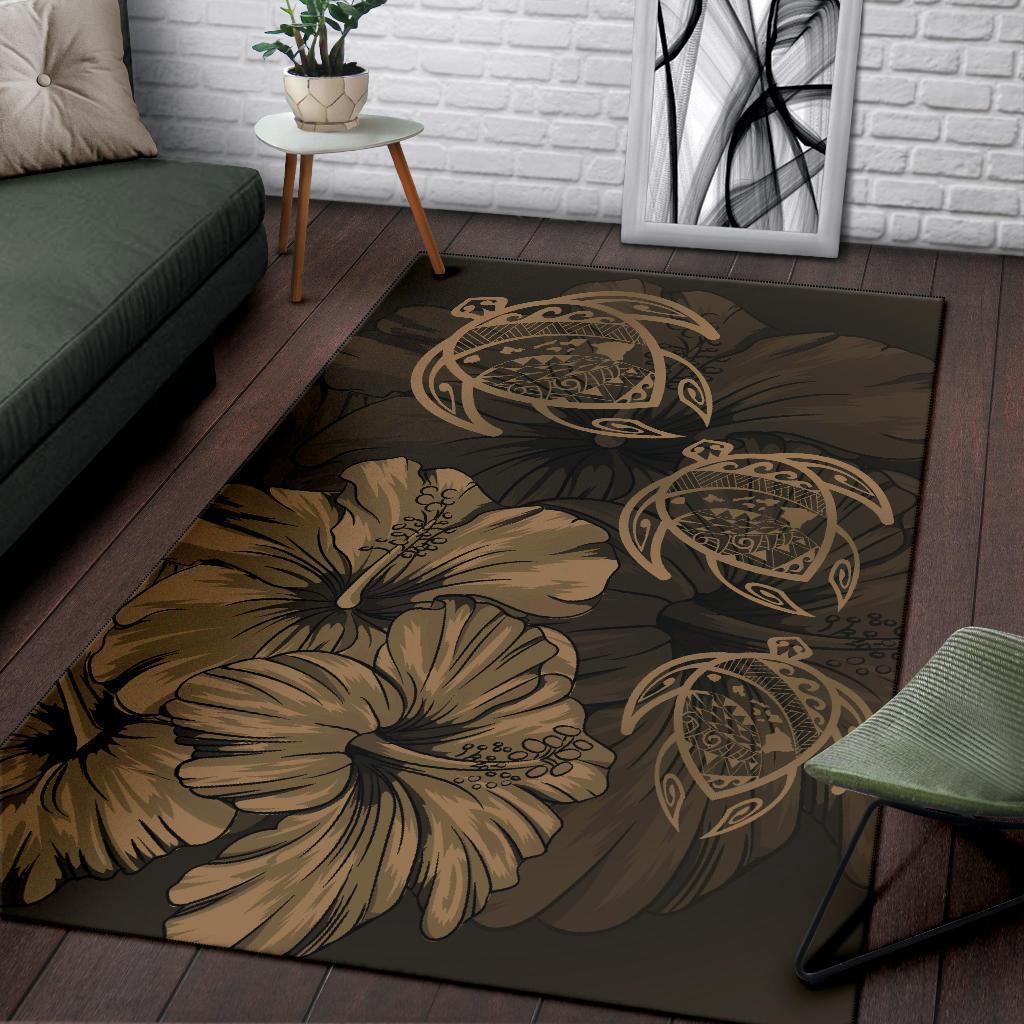 Hawaiian Map Hibiscus Flowers Vintage Polynesian Rug AH - Polynesian Pride