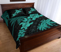 Hawaii Turtle Plumeria Coconut Tree Polynesian Quilt Bed Set - Turquoise - Polynesian Pride