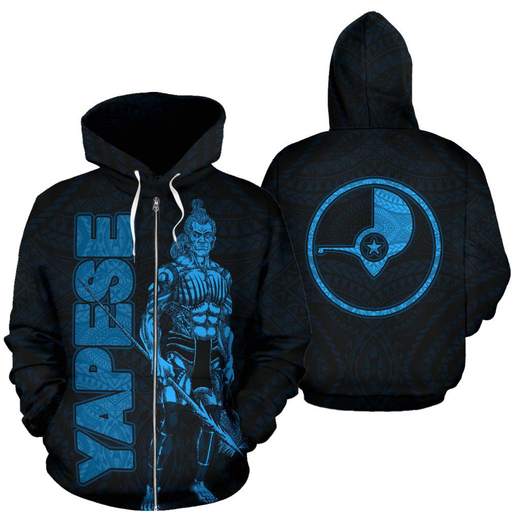 Yap Zip up Hoodie Micronesia Yapese Warrior Blue Unisex Blue - Polynesian Pride