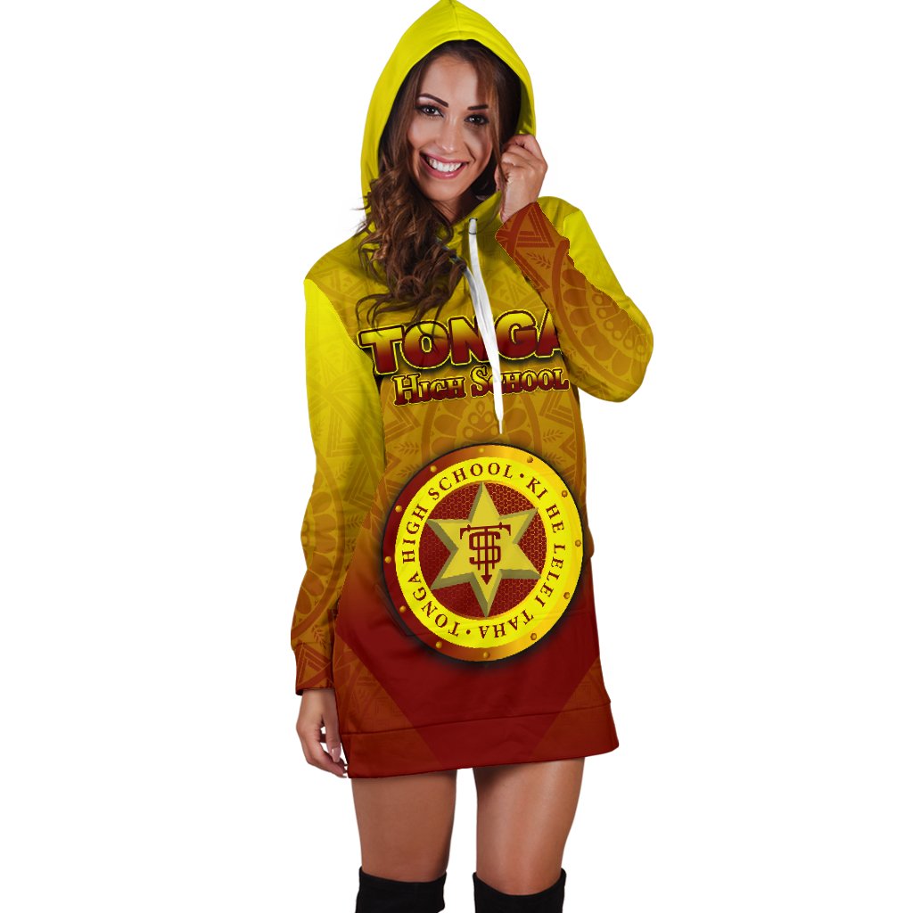 Tonga High School Women's Hoodie Dress Polynesian Style Yellow - Polynesian Pride