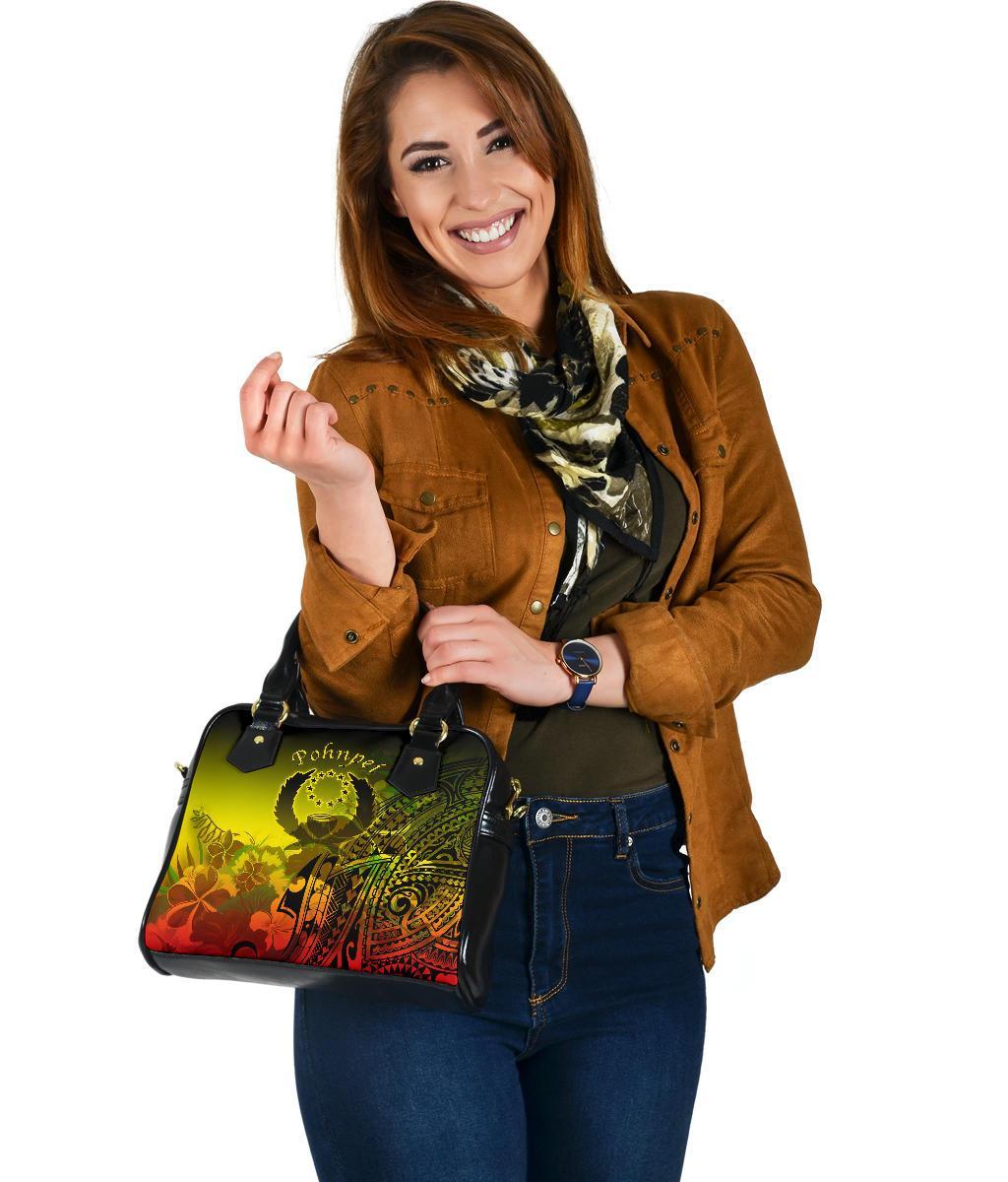 Pohnpei Shoulder Handbag - Humpback Whale with Tropical Flowers (Yellow) - Polynesian Pride