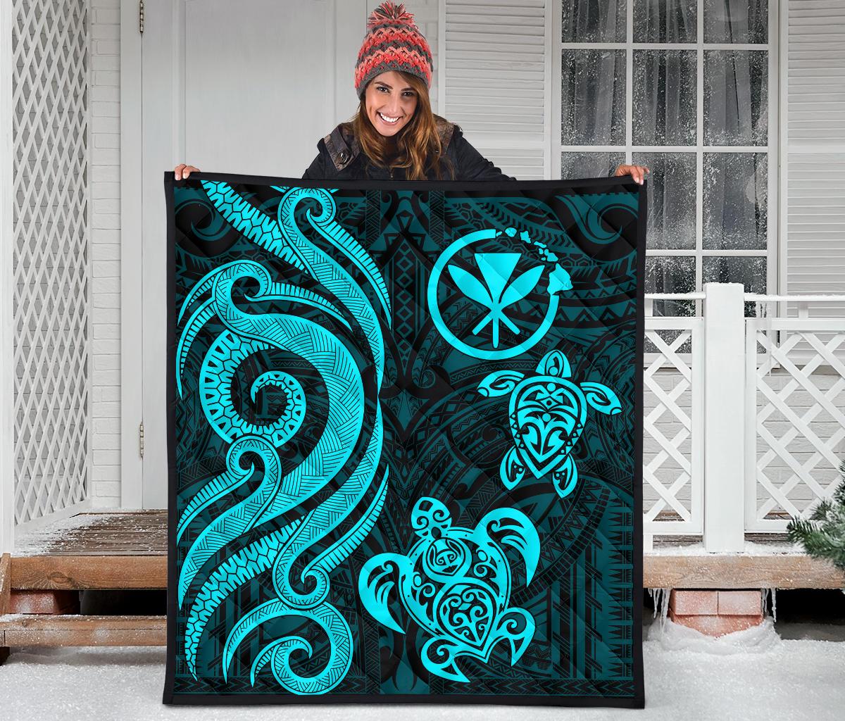 Hawaii Premium Quilt - Turquoise Tentacle Turtle - Polynesian Pride