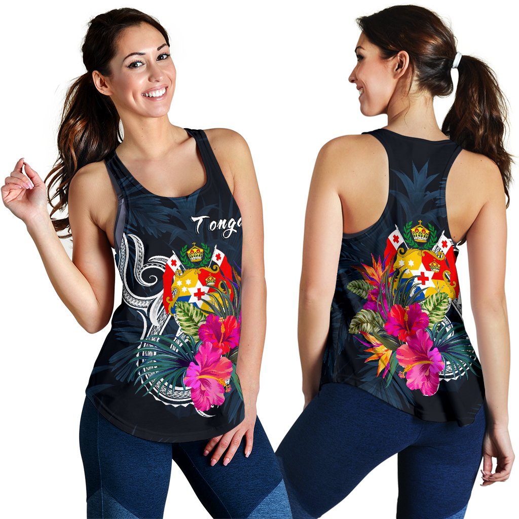 Tonga Polynesian Women's Racerback Tank - Tropical Flower Blue - Polynesian Pride