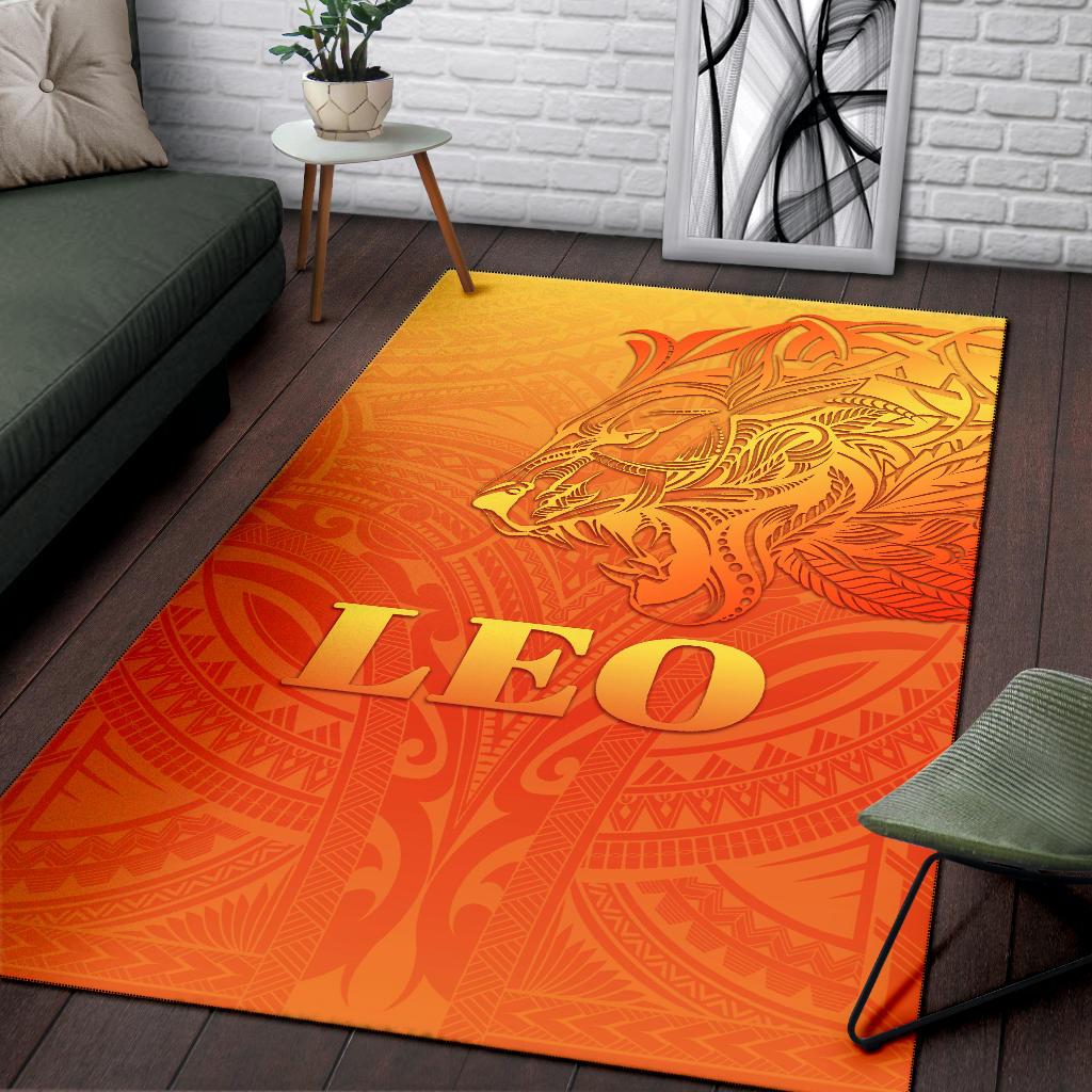 Sun In Leo Zodiac Area Rug Polynesian Tattoo Simple - Orange - Polynesian Pride