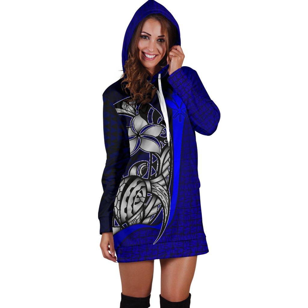 Polynesian Hawaii Hoodie Dress Blue - Turtle with Hook - Polynesian Pride