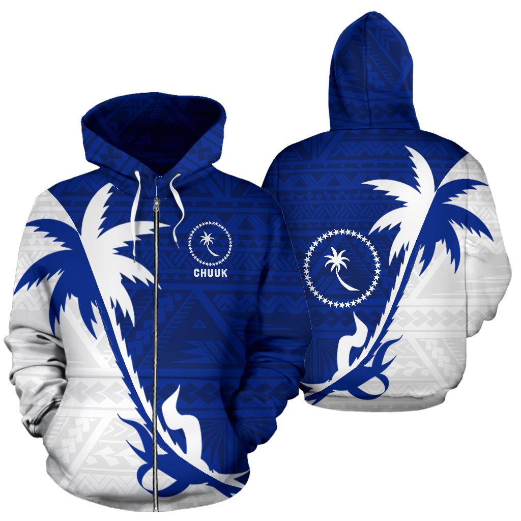 Chuuk Zip up Hoodie Chuuk Flag Coconut Tree Unisex White - Polynesian Pride