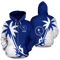 Chuuk Zip up Hoodie Chuuk Flag Coconut Tree Unisex White - Polynesian Pride