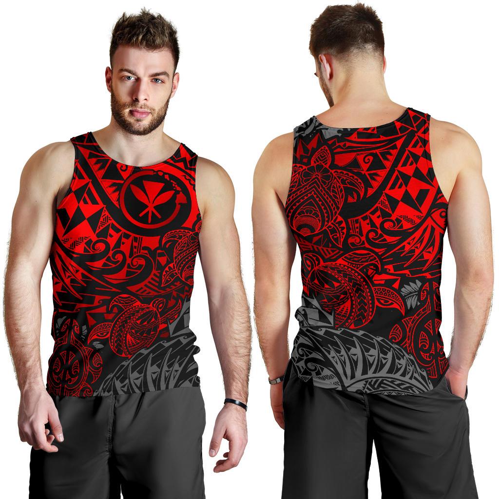 Polynesian Hawaii (Kanaka Maoli) Men's Tank Top - Red Turtle Hibiscus Flowing - Polynesian Pride