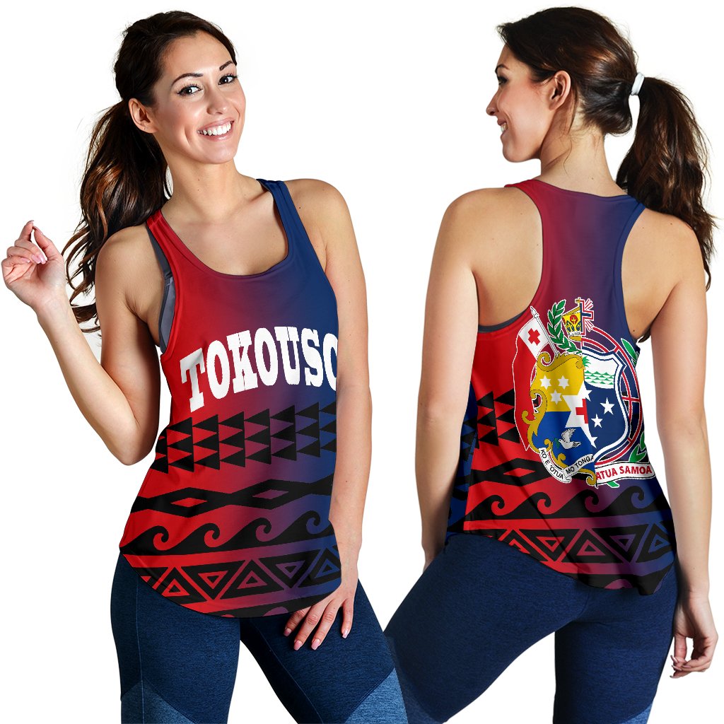 Tokouso Women's Racerback Tank - Polynesian Pattern Blue And Red - Polynesian Pride