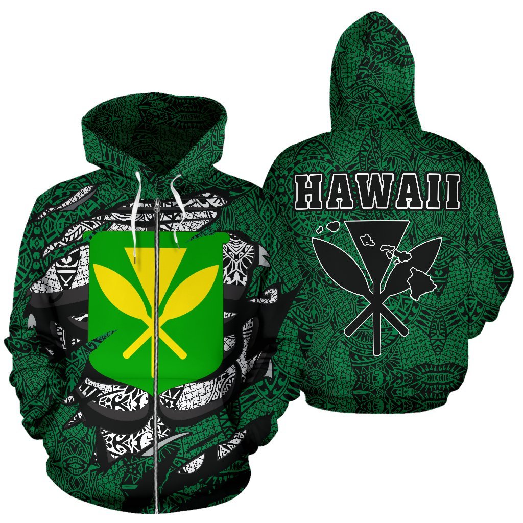 Polynesian Kanaka Maoli Hawaii Zip Hoodie Green Unisex Green - Polynesian Pride