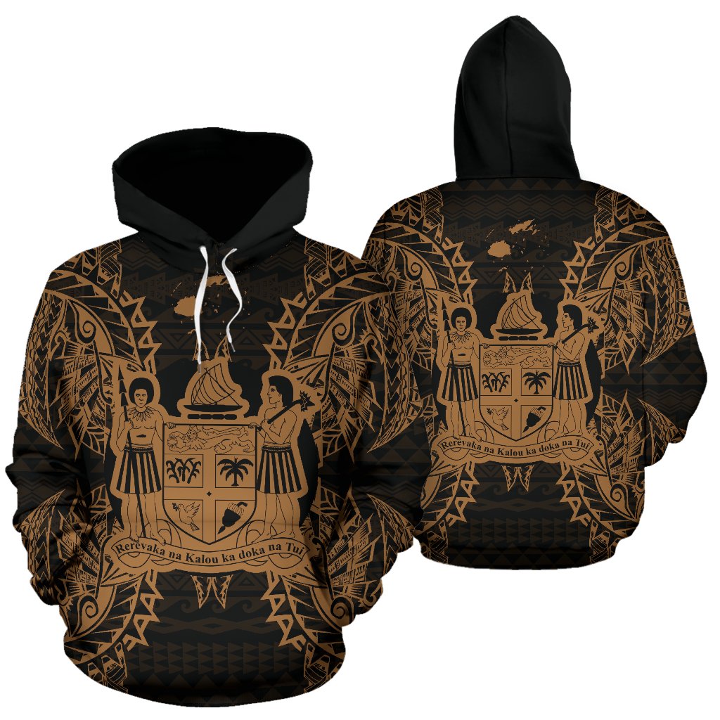 Fiji Polynesian ll Over Hoodie Map Gold Unisex Gold - Polynesian Pride