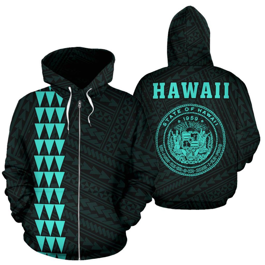 Polynesian Kakau Seal of Hawaii Zip Hoodie Turquoise Unisex Turquoise - Polynesian Pride