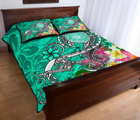 American Samoa Polynesian Quilt Bed Set - Turtle Plumeria (Turquoise) - Polynesian Pride