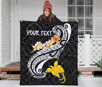 Papua New Guinea Custom Personalised Premium Quilt - PNG Seal Polynesian Patterns Plumeria (Black) - Polynesian Pride