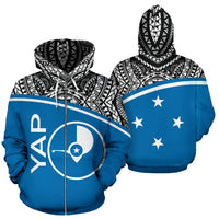 Yap All Over Zip up Hoodie Micronesia Curve Blue Style Unisex Blue - Polynesian Pride