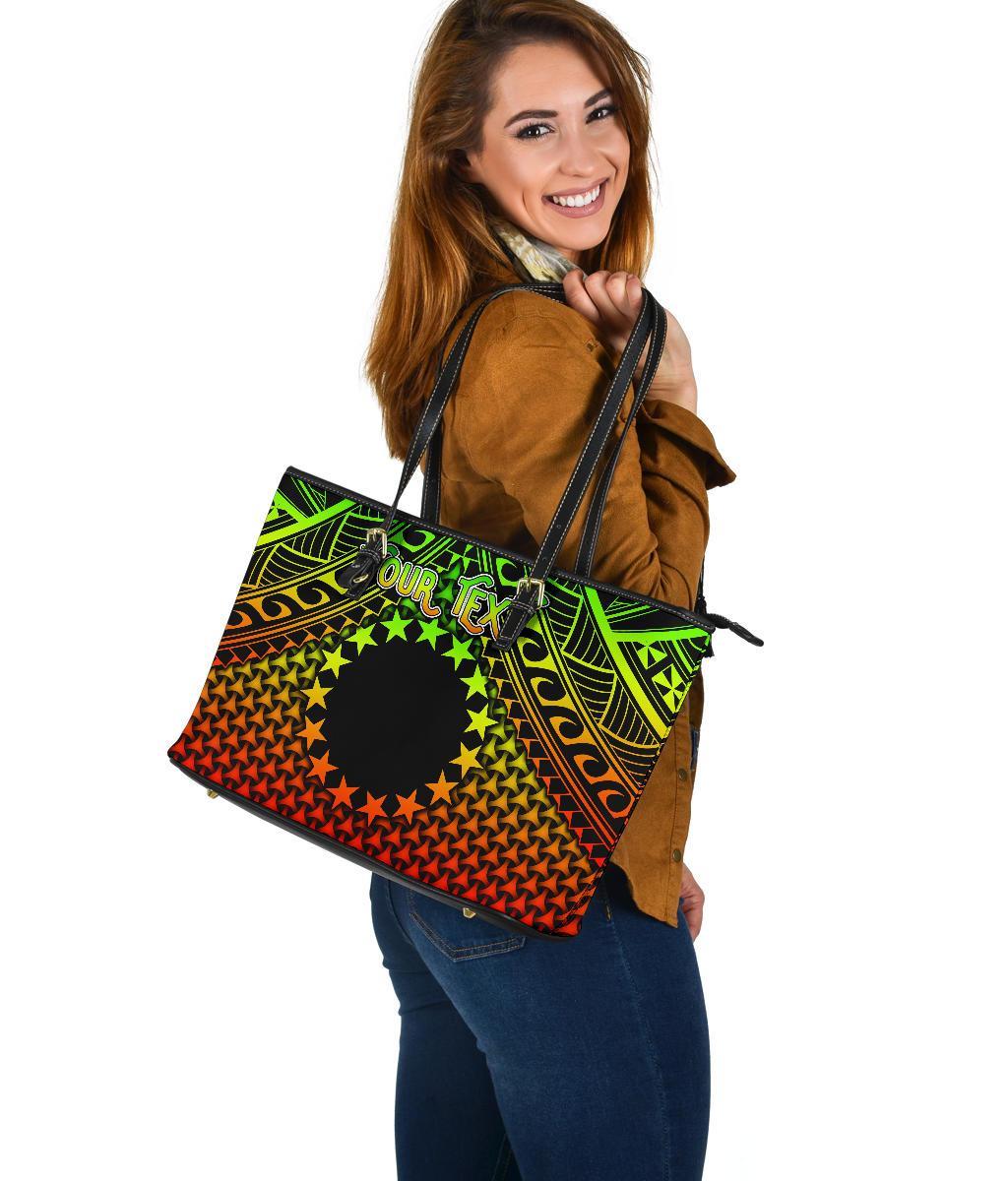 Polynesian Cook Islands Personalised Large Leather Tote - Reggae Vintage Polynesian Patterns - Polynesian Pride