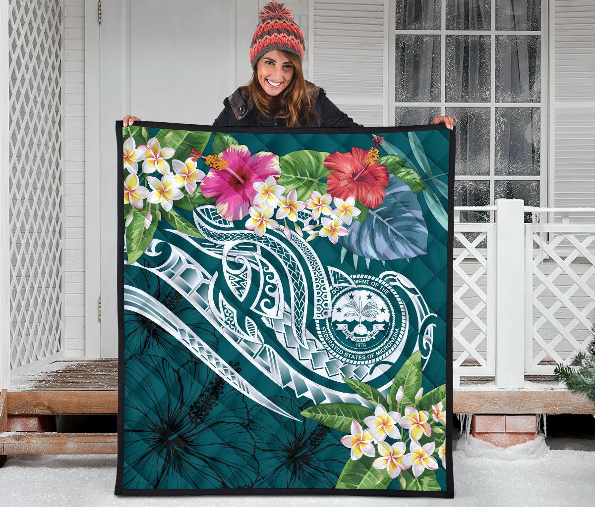 FSM Polynesian Premium Quilt - Summer Plumeria (Turquoise) - Polynesian Pride