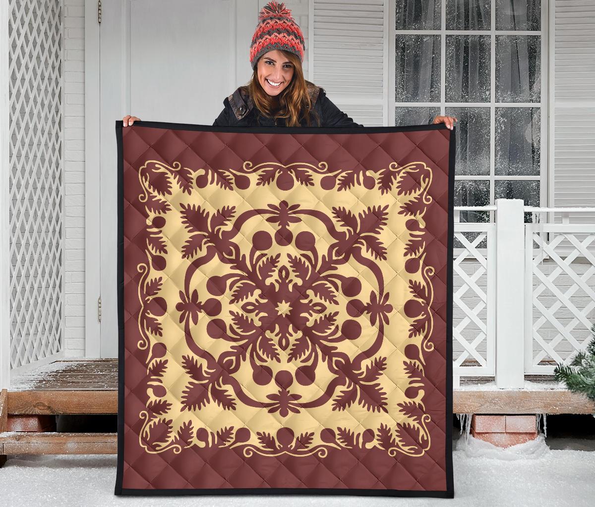 Hawaiian Premium Quilt Royal Pattern - Coral - Polynesian Pride