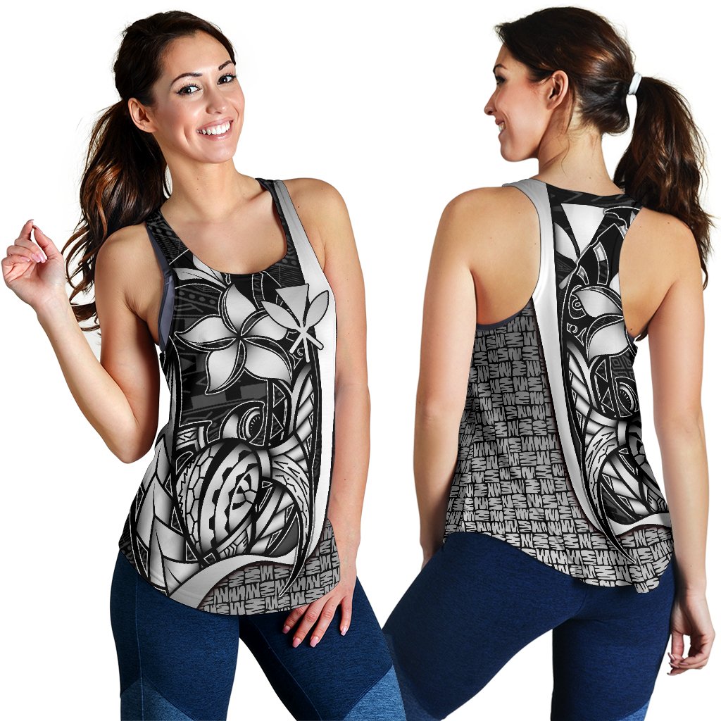 Polynesian Hawaii Women Racerback Tank White - Turtle with Hook White - Polynesian Pride