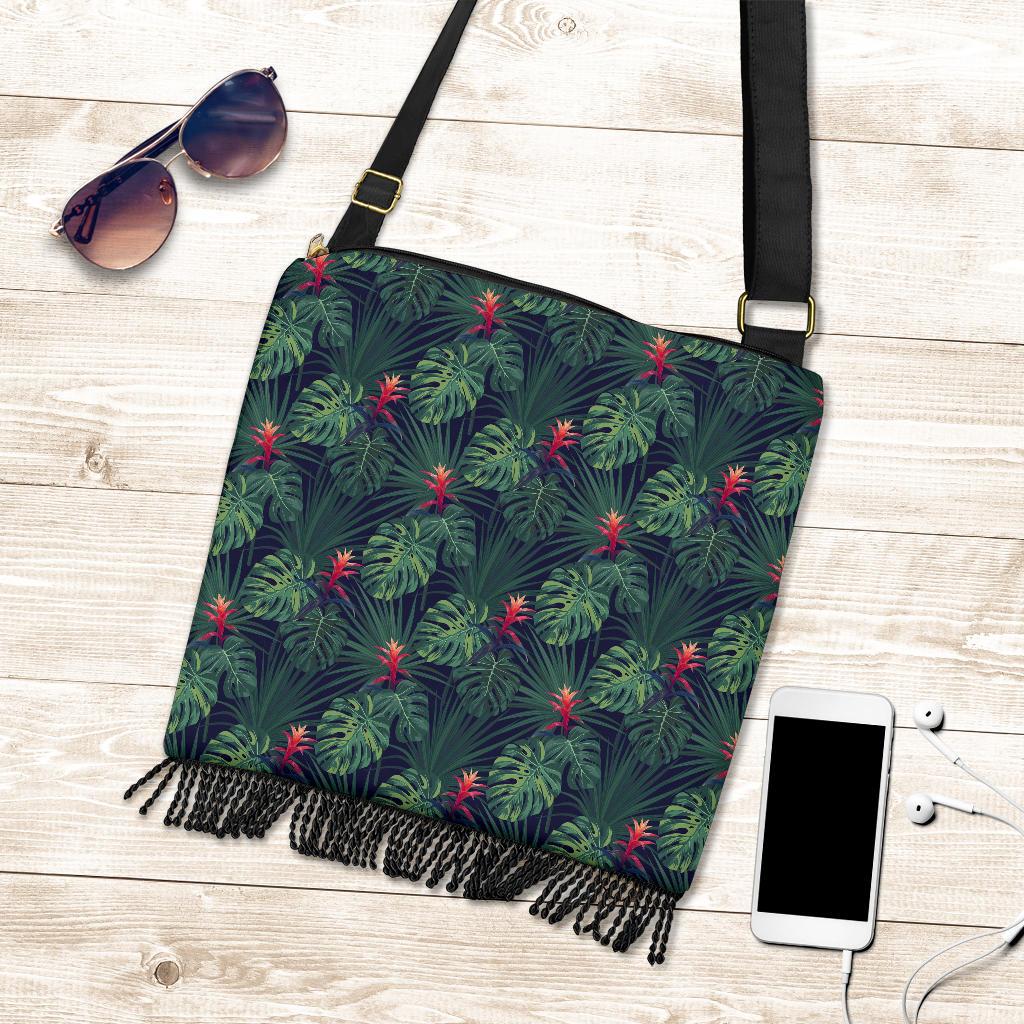 Hawaii Tropical Monstera Leaf Green Crossbody Boho Handbag - Polynesian Pride