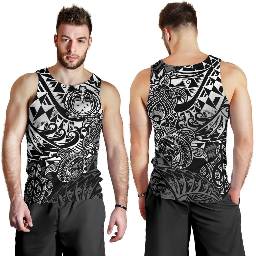 Samoa Polynesian Tank Top (Men) - White Turtle Flowing - Polynesian Pride
