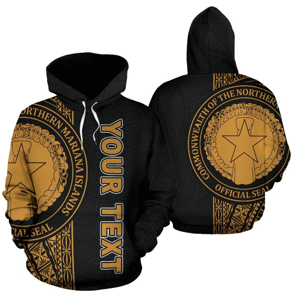 Northern Mariana Islands Polynesian All Over Custom Hoodie Gold Line Unisex Black - Gold - Polynesian Pride