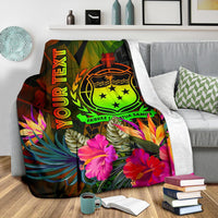 Samoa Polynesian Personalised Premium Blanket - Hibiscus and Banana Leaves - Polynesian Pride