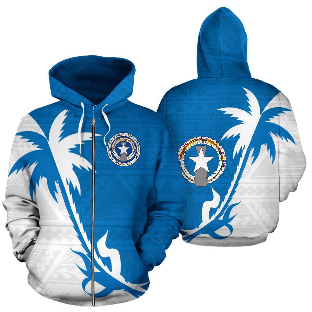 Northern Mariana Islands Zip up Hoodie Northern Mariana Islands Seal Flag Coconut Tree Unisex White - Polynesian Pride