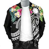 Nauru Polynesian Men's Bomber Jacket - Summer Plumeria (Black) - Polynesian Pride
