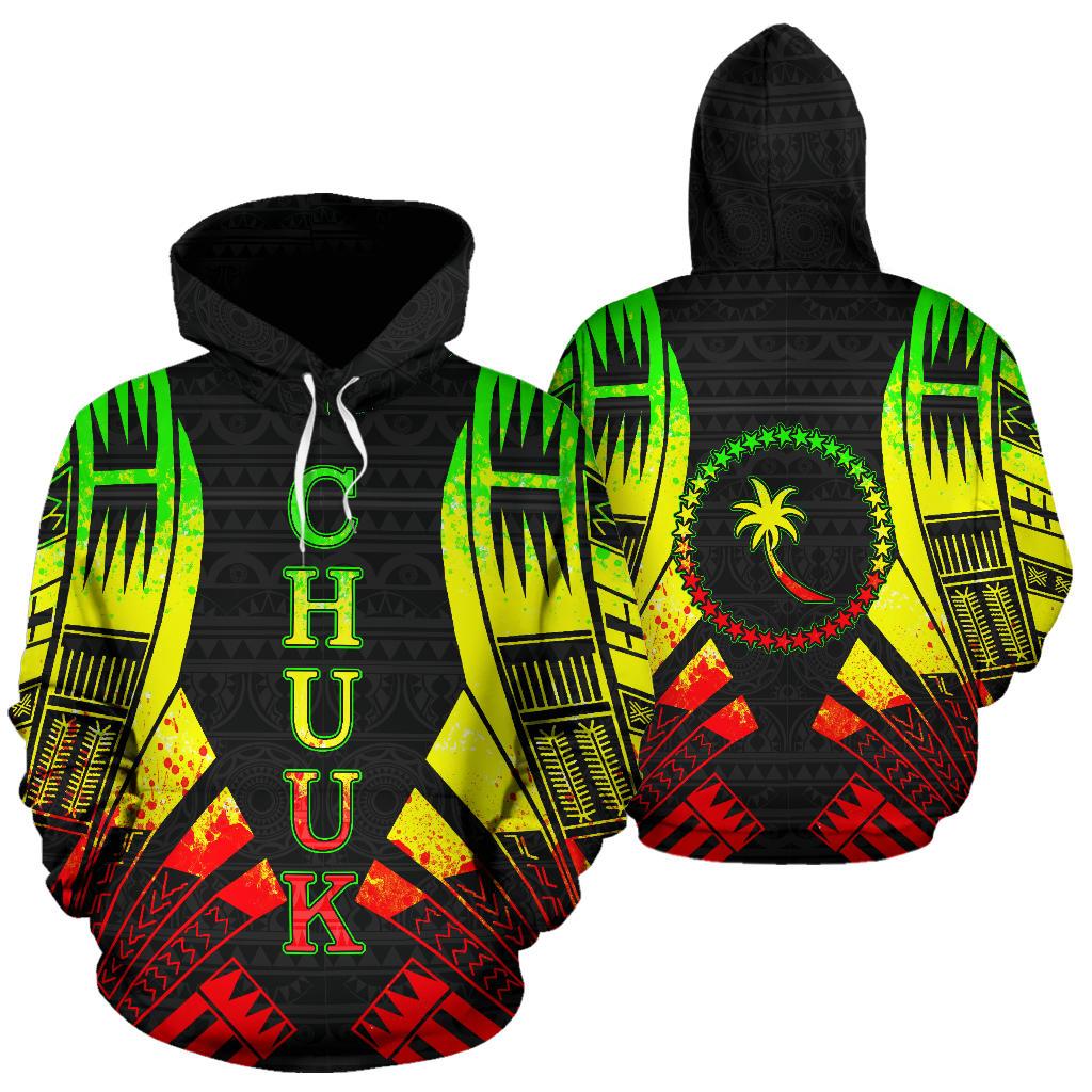 Chuuk All Over Hoodie Reggae Color Tattoo Style Unisex Black - Polynesian Pride