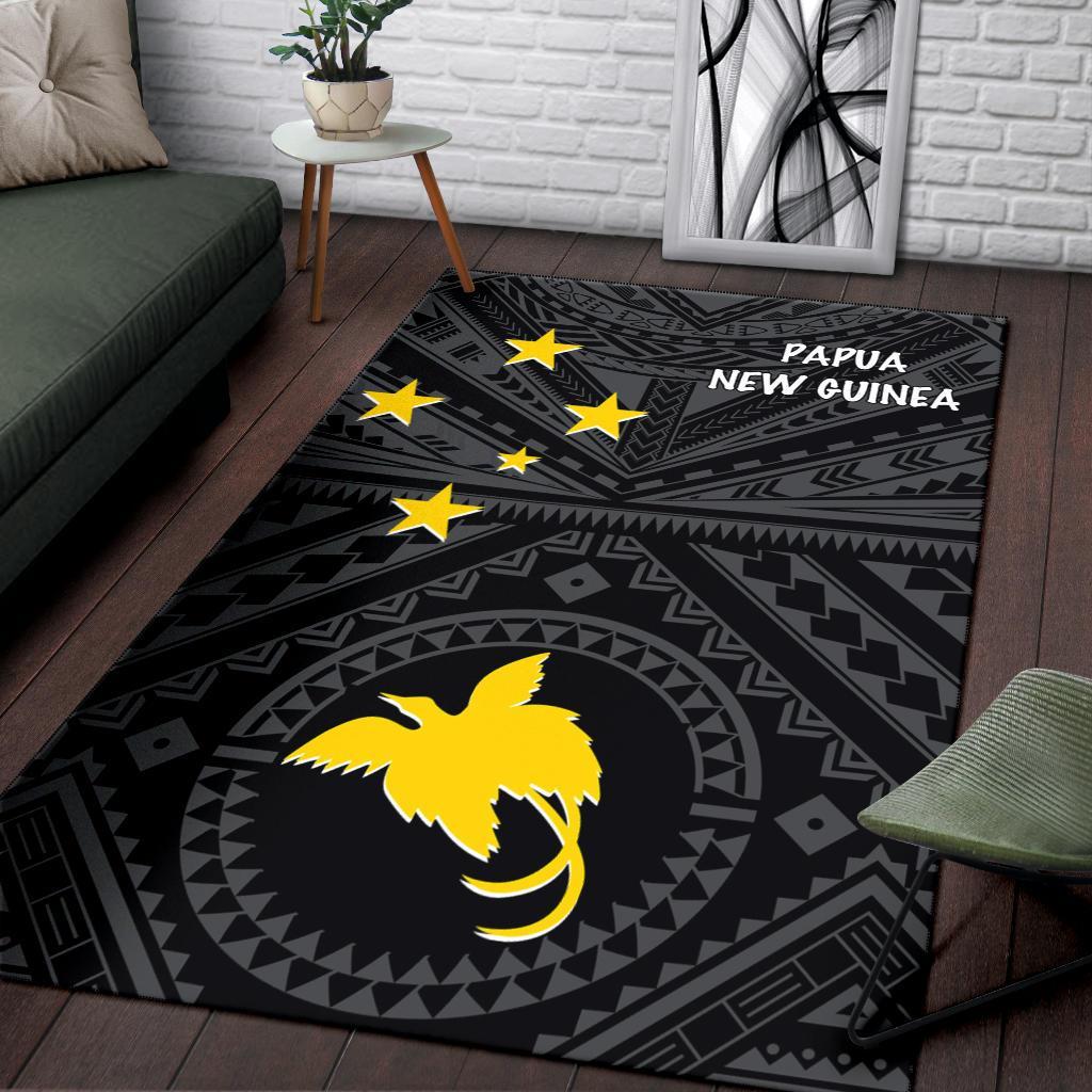 Papua New Guinea Area Rug - Flag With Polynesian Patterns (Black) - Polynesian Pride