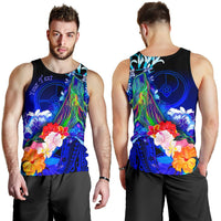 Custom Personalised Yap Men's Tank Top - Humpback Whale with Tropical Flowers (Blue) - Polynesian Pride
