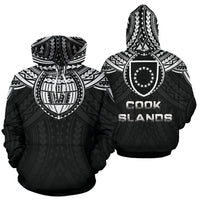 Cook Islands Coat of Arms and Poly All Over Hoodie Pullover Hoodie Black - Polynesian Pride
