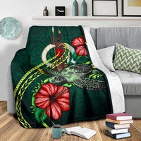 Vanuatu Polynesian Premium Blanket - Green Turtle Hibiscus - Polynesian Pride