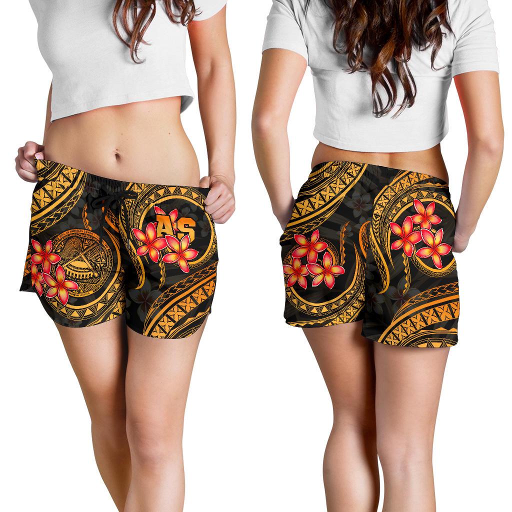 American Samoa Polynesian Women Shorts - Gold Plumeria Women GOLD - Polynesian Pride