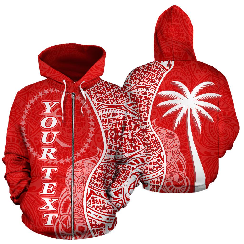 Chuuk Polynesian Custom Zip up Hoodie Coconut Red White Unisex Red - Polynesian Pride