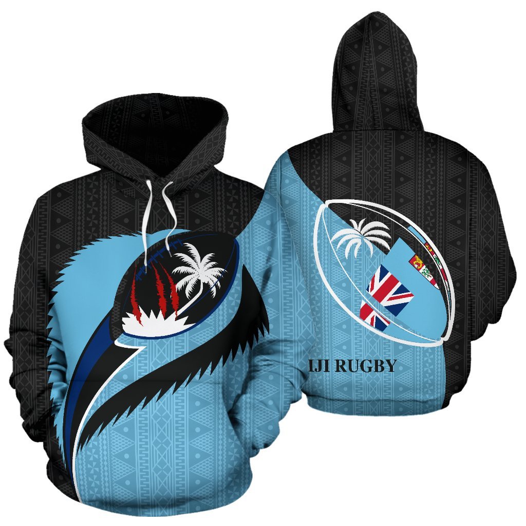 Fiji Rugby Hoodie Fiji Flag Coat of Arms Sprit of Rugby LB K6 Unisex Blue - Polynesian Pride