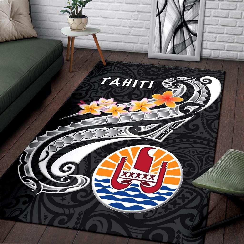 Tahiti Area Rug - Tahiti Seal Polynesian Patterns Plumeria (Black) Black - Polynesian Pride