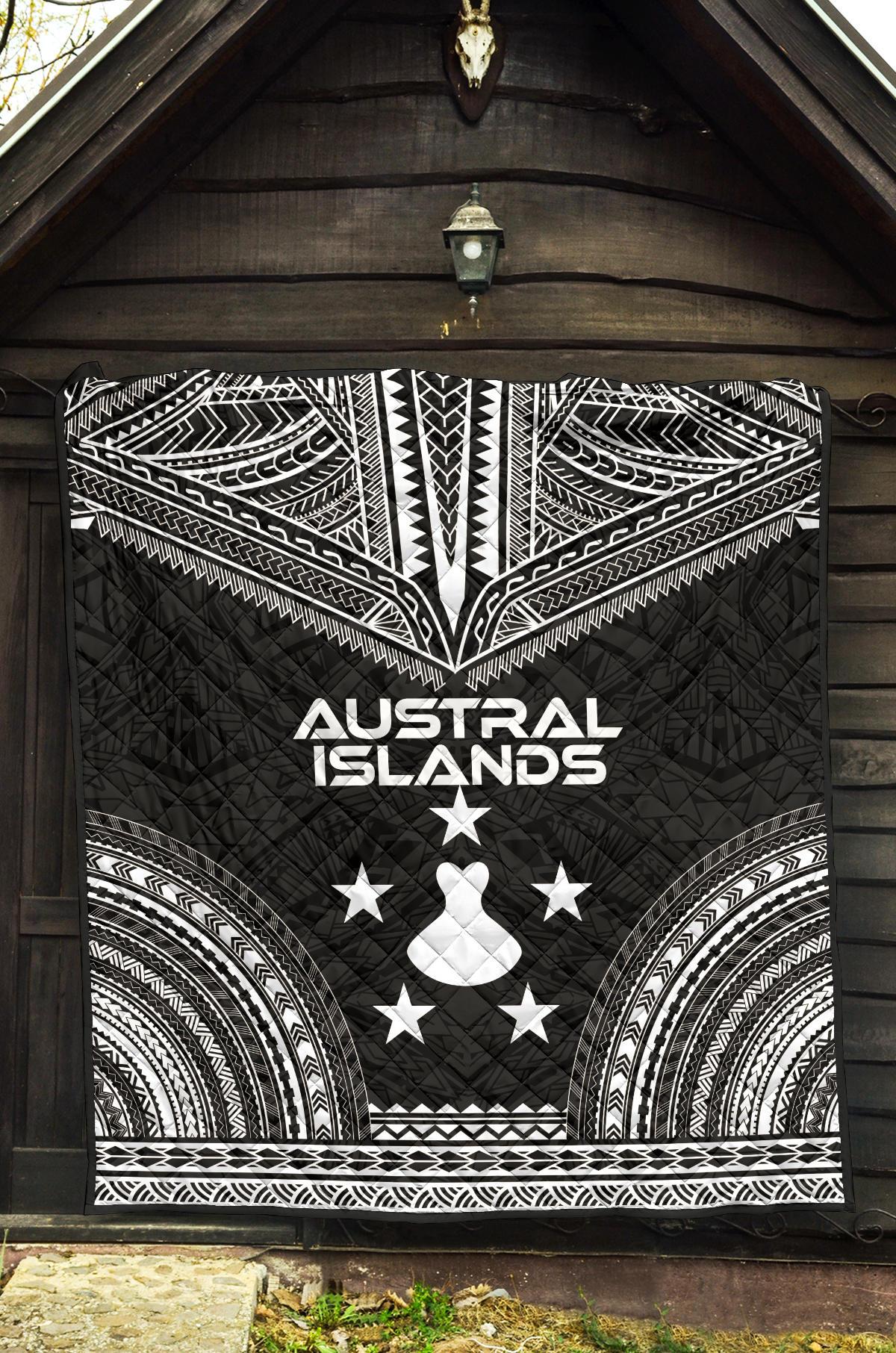 Austral Islands Premium Quilt - Austral Islands Flag Polynesian Chief Black Version - Polynesian Pride