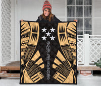 Gambier Islands Premium Quilt - Gambier Islands Flag Polynesian Gold Tattoo - Polynesian Pride