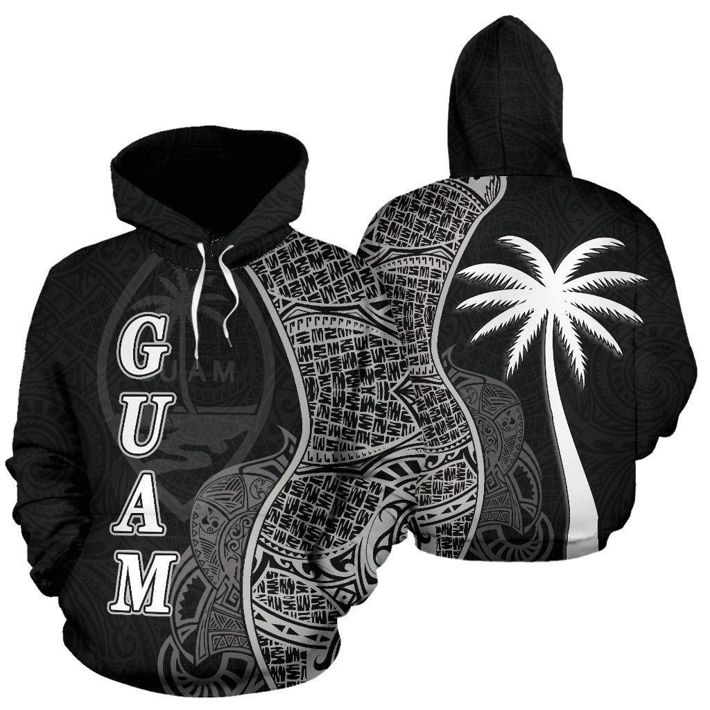 Guam Polynesian Hoodie Coconut Tree Black Unisex Black - Polynesian Pride