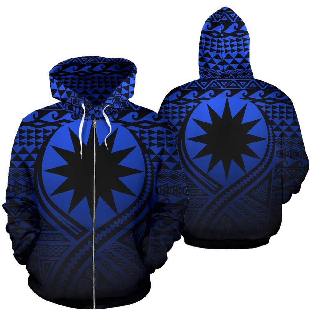 Nauru All Over Zip up Hoodie Lift up Blue Unisex Blue - Polynesian Pride