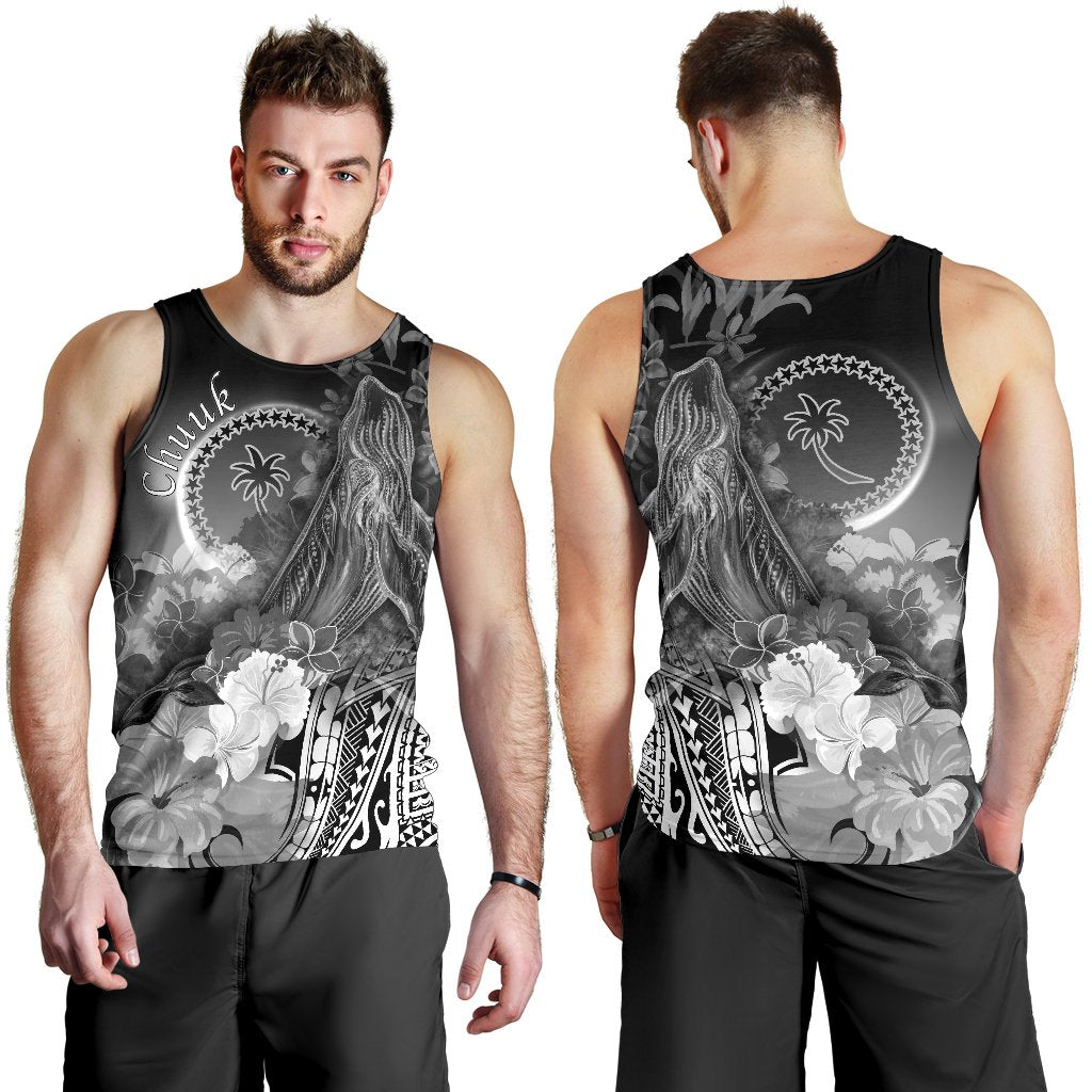 Chuuk Men's Tank Top - Humpback Whale with Tropical Flowers (White) White - Polynesian Pride