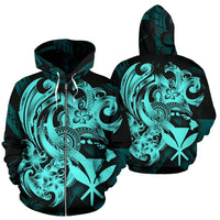 Polynesian Hawaii All Over Zip up Hoodie Kanaka Maoli Blue Turtle Unisex Blue - Polynesian Pride