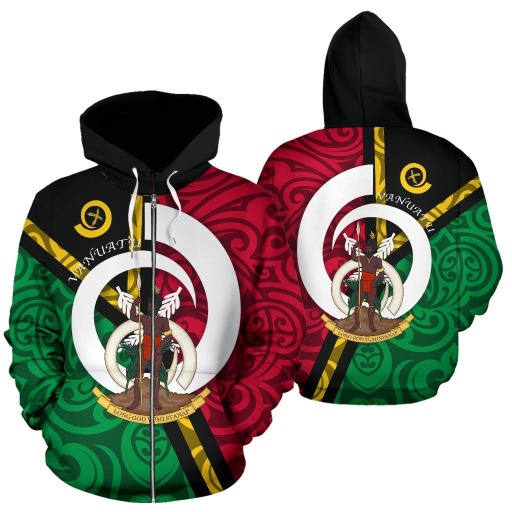 Vanuatu Zip Hoodie Vanuatu Flag Coat of Arms Design Unisex Green - Polynesian Pride