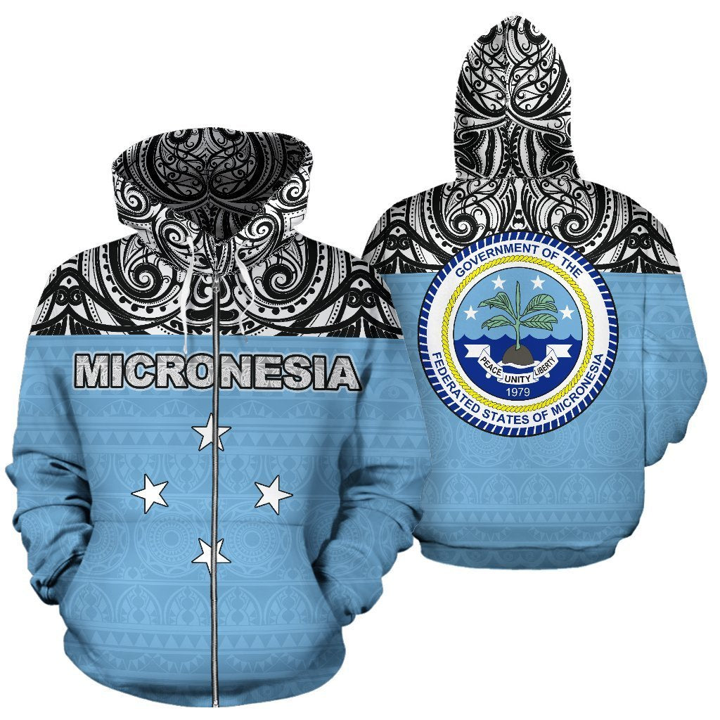 Federated States of Micronesia All Over Zip up Hoodie Polynesian Hoodie Style Unisex White - Polynesian Pride