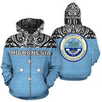 Federated States of Micronesia All Over Zip up Hoodie Polynesian Hoodie Style Unisex White - Polynesian Pride