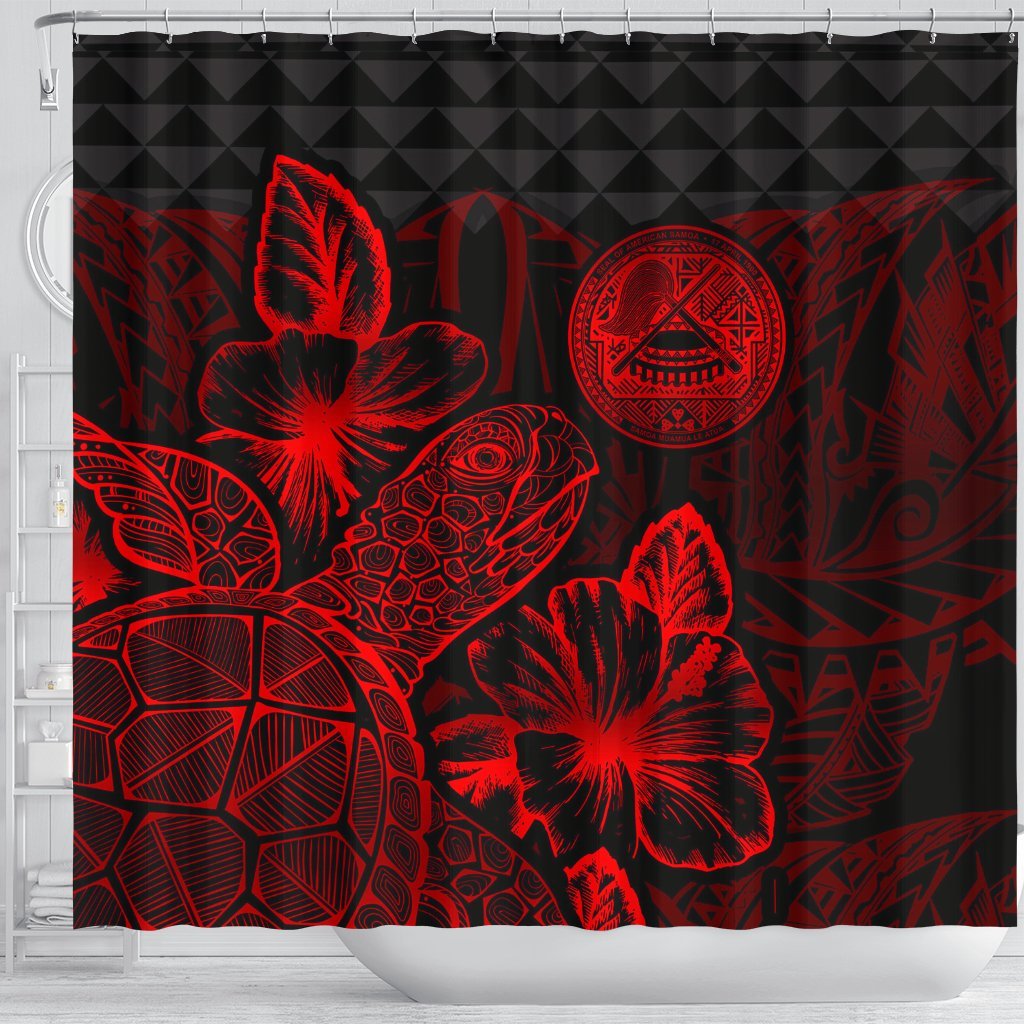 American Samoa Shower Curtain Turtle Hibiscus Red - Polynesian Pride
