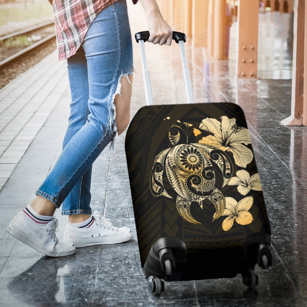 Hibiscus Plumeria Mix Polynesian Gold Turtle Luggage Covers - Polynesian Pride
